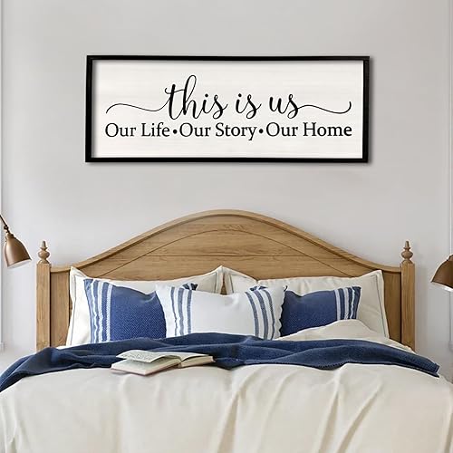 Surfapans Family Wall Decor This Is Us Sign 40''×15'' Farmhouse Living Room Rustic Large Vintage Quotes Wood Frame Horizontal Wall Plaque Hanging Art (Black)