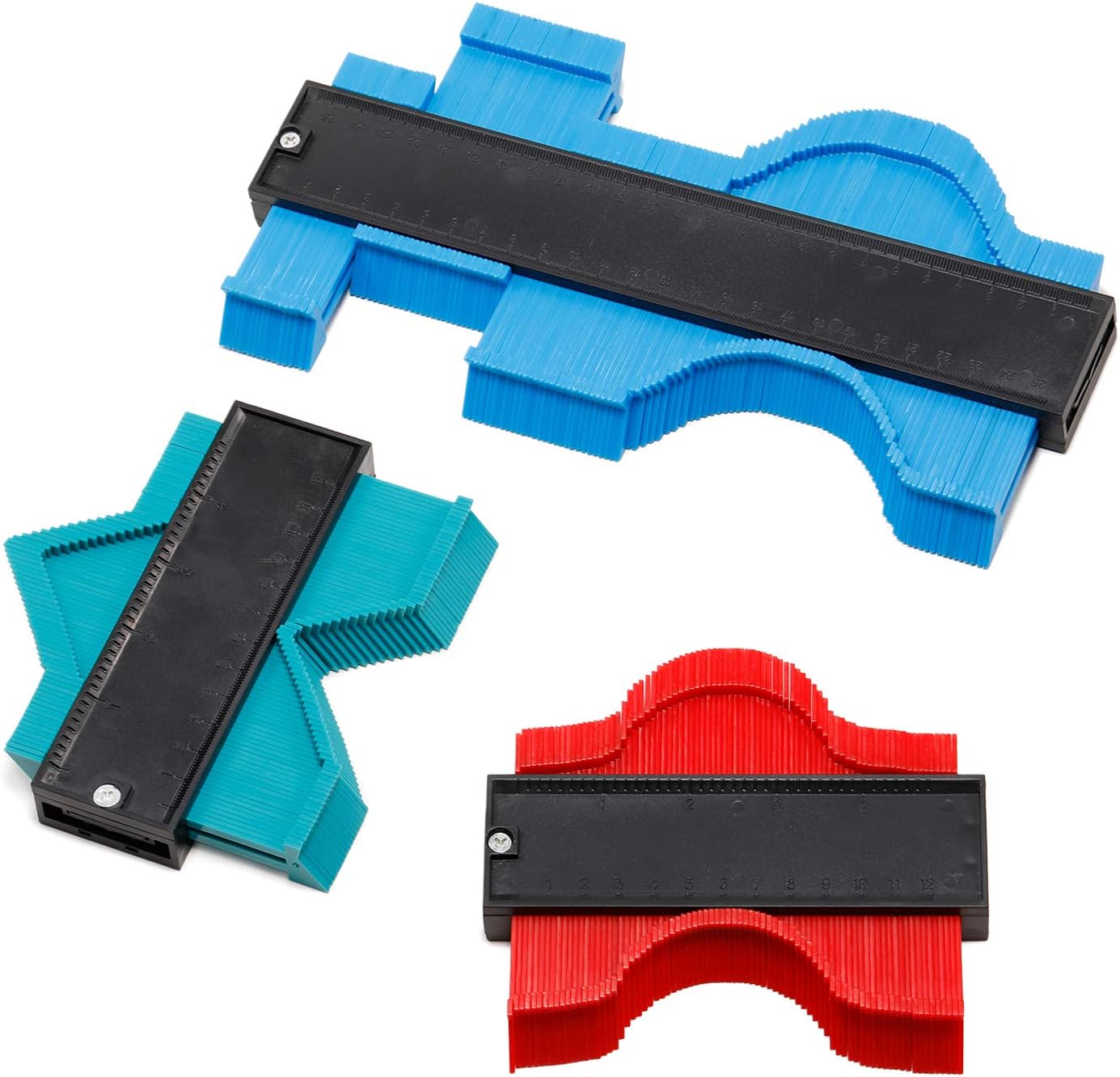 3 Pieces Contour Gauge, Plastic Outline Profile Shape Contour Duplications Guage Duplicator Kit, Irregular Shapes Measure Ruler Gadget Woodwork Measuring Tool Set for Corners and Contoured(5" 5" 10")