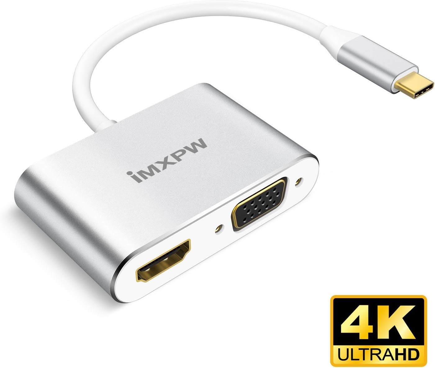 USB 3.1 Type-C to HDMI VGA Adapter, iMXPW Decora 2 in1 VGA HDMI 4K UHD Dual Screen Display Adapter Comatible New MB12", MBP(Compatible Thunderbolt 3 Port), Chromebook More