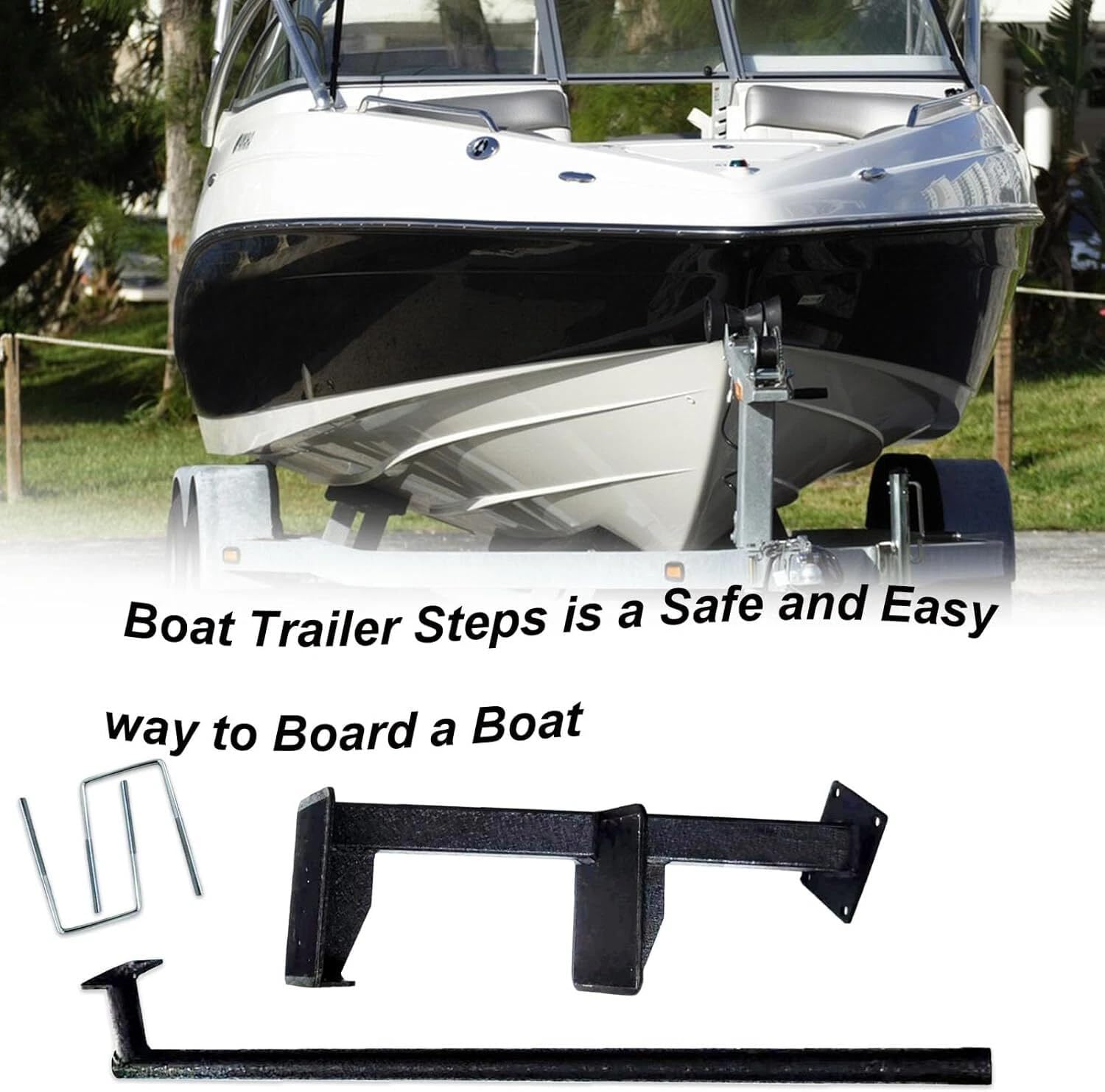Replacement for Dual Step Boat Trailer Steps for The Tongue with Handle, Universal Fit Bass Boat OEM