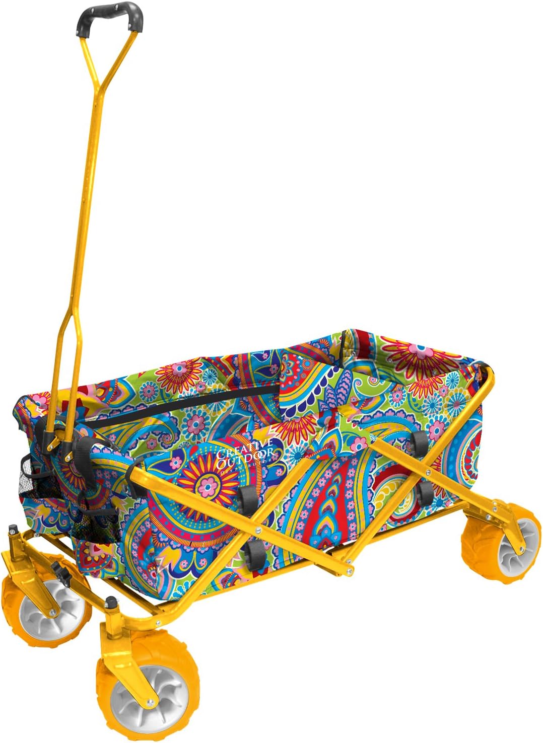 Creative Outdoor Distributor All-Terrain Folding Wagon, (Paisley/Yellow) - Divider Included - Multipurpose Cart for Gardening, Camping, Beach Trips, and Travelling