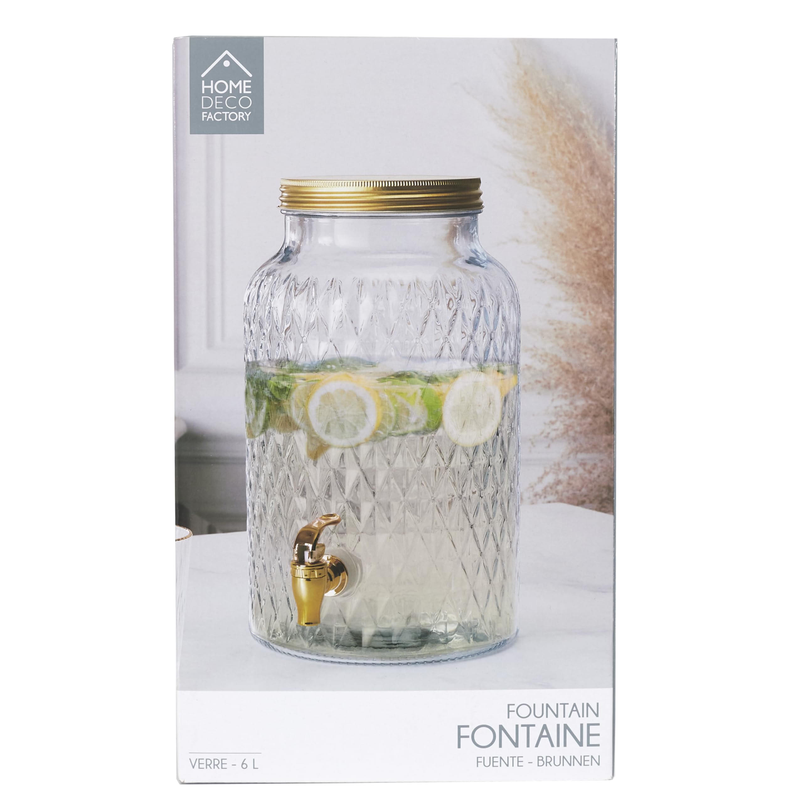 COOK CONCEPT, KA6280, 6-Liter-Trinkbrunnen im Diamant-Design, ideal für Cocktails, Biere und Säfte, praktischer Wasserhahn, perfekt für Partys und Aperitifs – transparent, goldfarben
