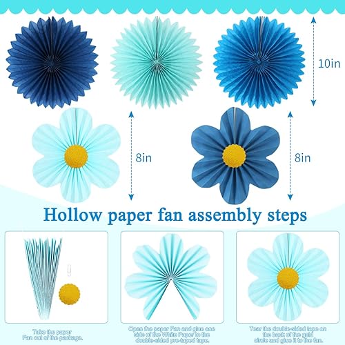 Miniatura 4 de zilue Abanicos de papel para decoración de fiesta, decoración de flores de papel para pared, aula, telón de fondo floral, baby shower, fiesta de