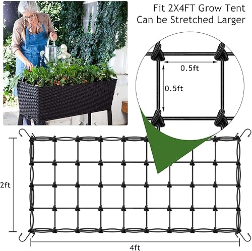 Miniatura 7 de Red de enrejado para tienda de cultivo de 2 x 4 pies, paquete de 3 redes elásticas resistentes con ganchos de acero, soporte hidropónico flexible