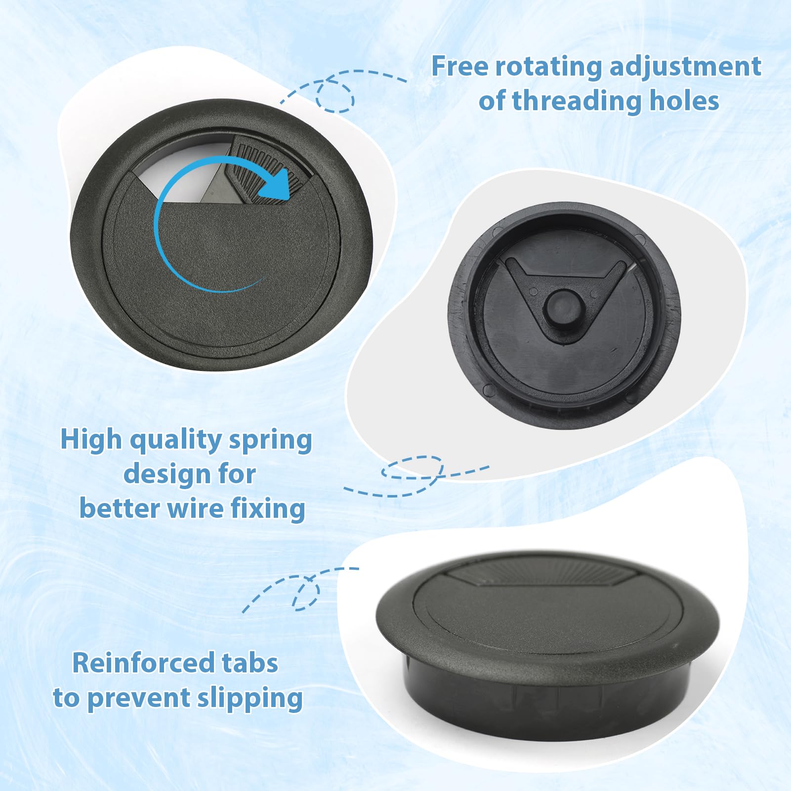 8 Passacavi Per Scrivania Ø60mm Neri - Sistema Organizzazione Cavi Ufficio - Foto 4