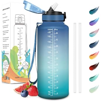 Motswedi Drinking Bottle 1500 ml BPA-Free Drinking Bottle with Straw Suitable for Carbonated Drinks Sports Leak-Proof Water Bottle Sports Water Bottle for Yoga School Outdoors Teal
