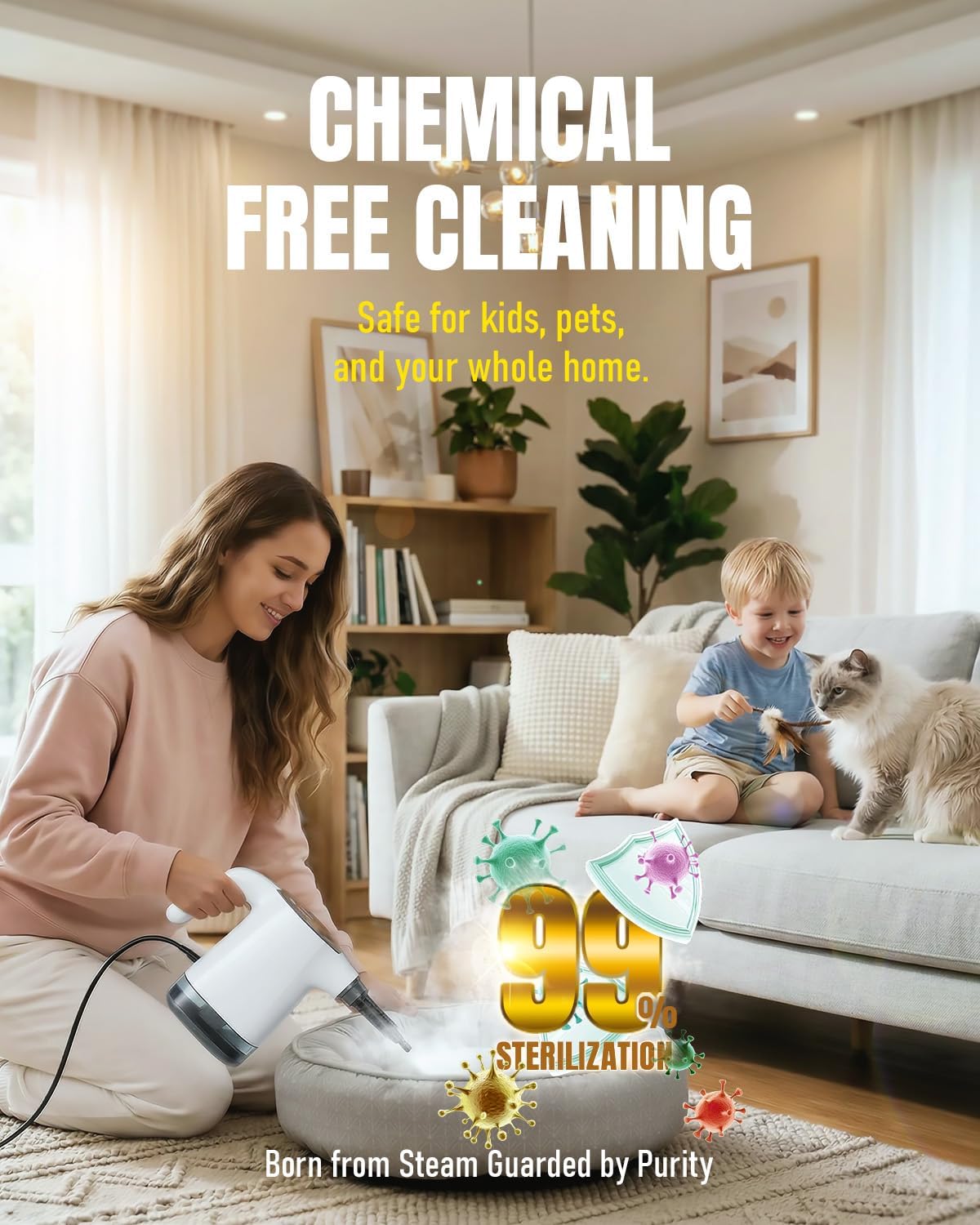 Handheld Steam Cleaner, 3s Fast Heat Pressurized Steam Cleaner, Upgrade 450ml Removable Water Tank, Lightweight Portable Steamer for Cleaning Home, Kitchen, Bathroom, Car, Tile, Easy Refill