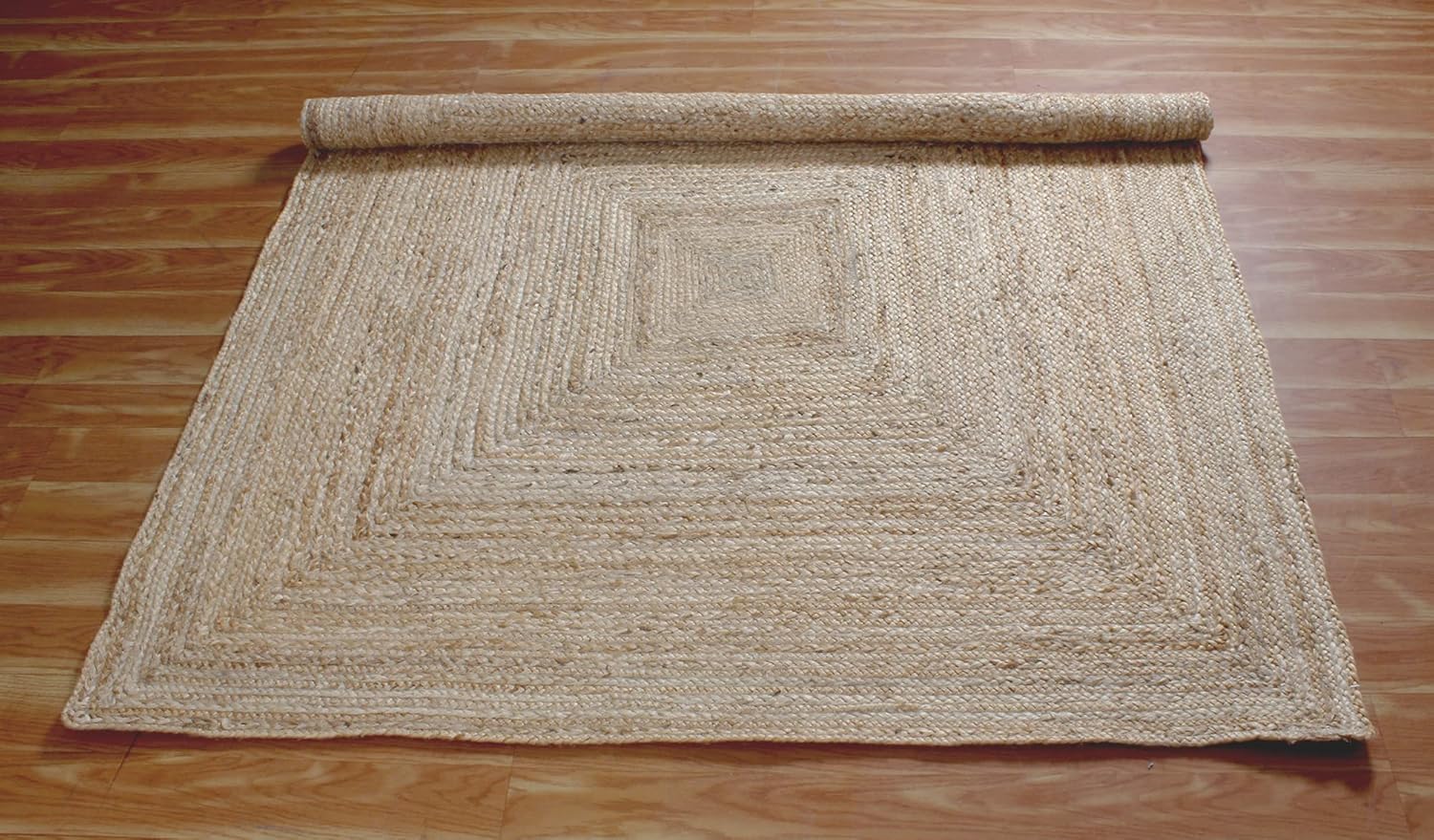Kelim Tapis en jute sisal tissé à la main 90 x 90 cm Motif géométrique Beige 0,7 cm d'épaisseur Tissé à la main Tapis d'intérieur et d'extérieur Idéal pour cuisine, table de chevet