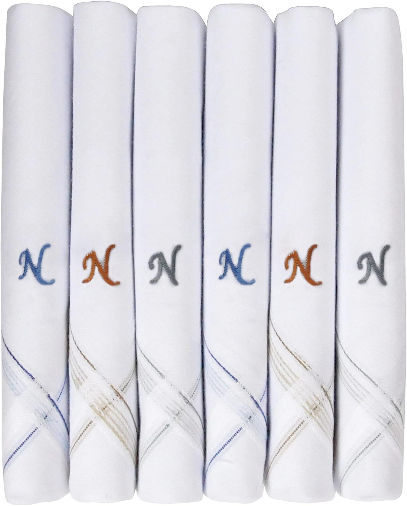 Men's Initial Monogram Embroidery 100% Pure Cotton Handkerchief White Base With Colored Border - Pack Of 6