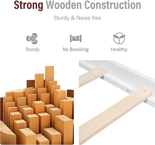 Miniatura 5 de Merax Cama de plataforma de madera de tamaño matrimonial cama con cabecero, soporte de listones de madera, no necesita somier, cama de plataforma de