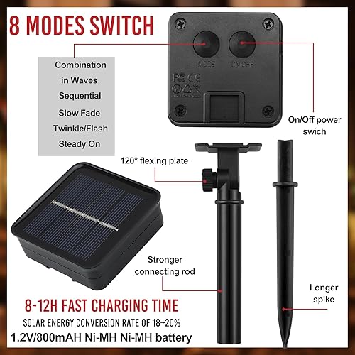 Miniatura 3 de 2 luces solares de Navidad para exteriores, color caramelo, impermeables, parpadeantes, 33 pies, 100 luces LED impermeables, luces de Navidad