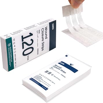 Sterile Wound Closure Strips, 12mm x 100mm, 20 Packs 2 Sheets per Pack, 3 Strips per Sheet, Breathable & Hypoallergenic, for Small Cuts, Post-Suture Care & First Aid, 120 Strips Total