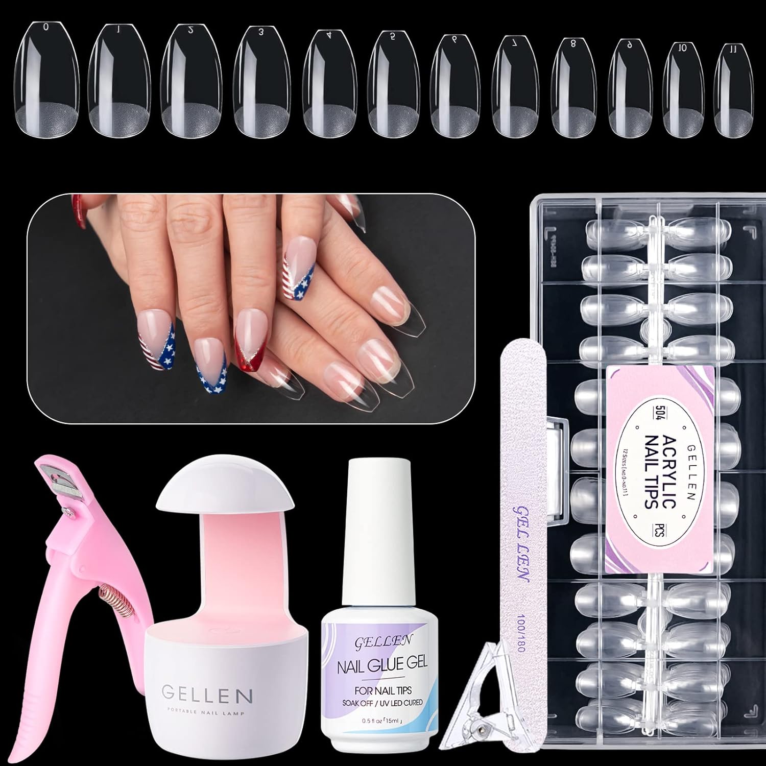 Gellen Nail Tips And Glue Gel Kit, Acrylic Nail Kit With