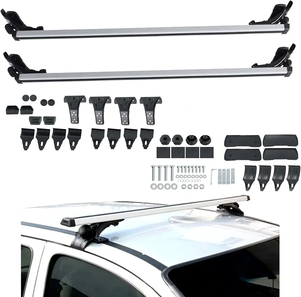 48 Inch Universal Car Top Roof Cross Bar Luggage Cargo Rack with 3 Kinds Clamp Silver Aluminum