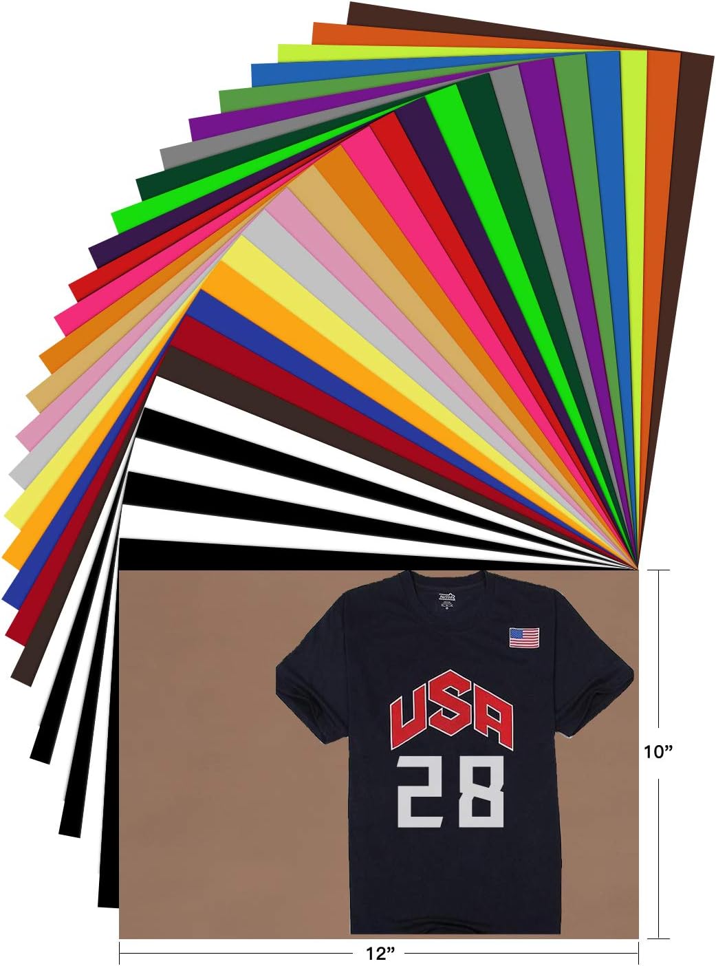 YRYM HT HTV Heat Transfer Vinyl Bundle - 28 Pack 12"x10" Assorted Color Sheets for Cricut Silhouette Cameo or Other Heat Press Machine - Iron On Vinyl for T-Shirts Clothing Garment Easy to Weed