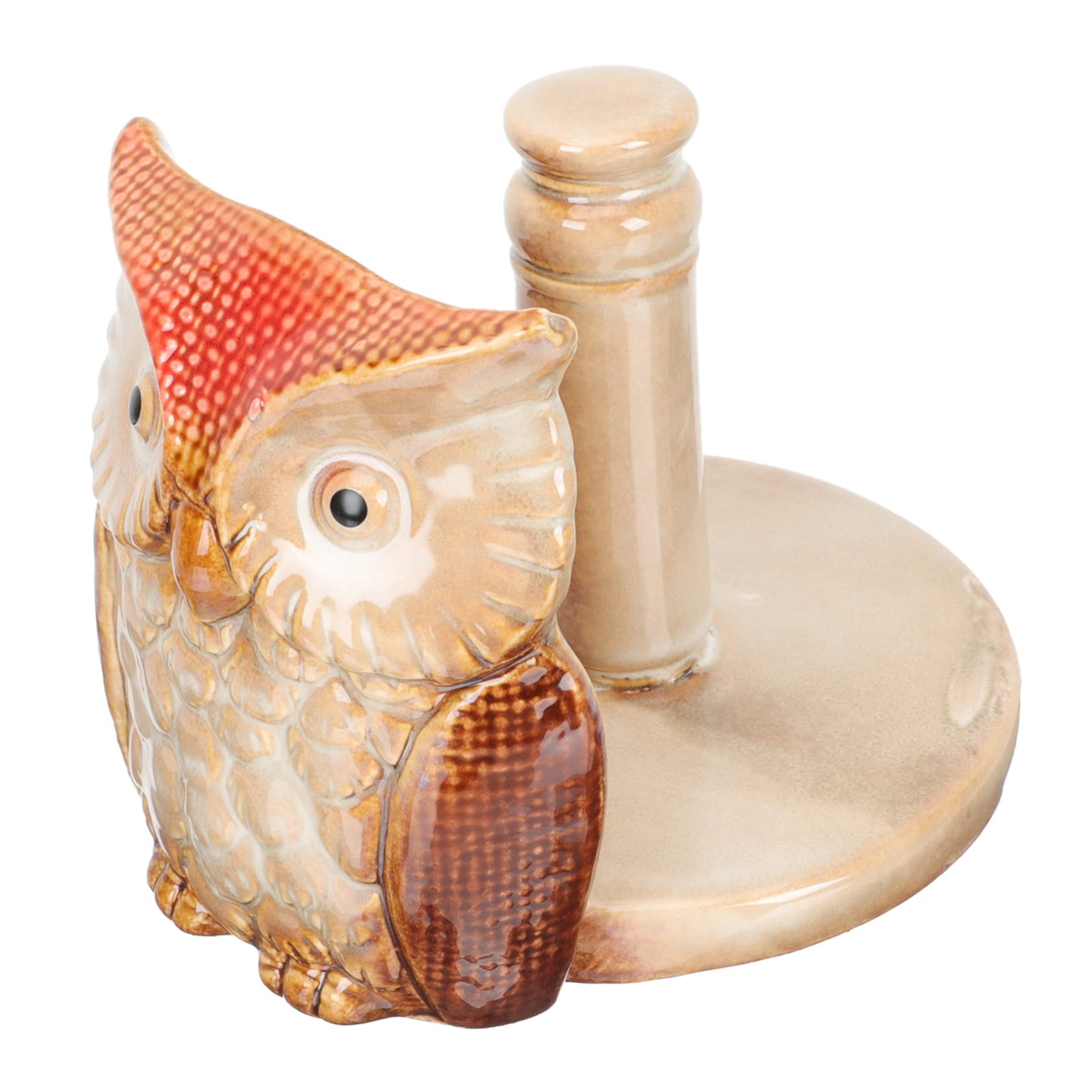 OSALADI Portarotolo in Ceramica a Forma di Gufo Rosso, Organizer Pratico e Creativo per Carta da Cucina, Antigoccia e Decorazione Semplice per Tavolo e Scrivania