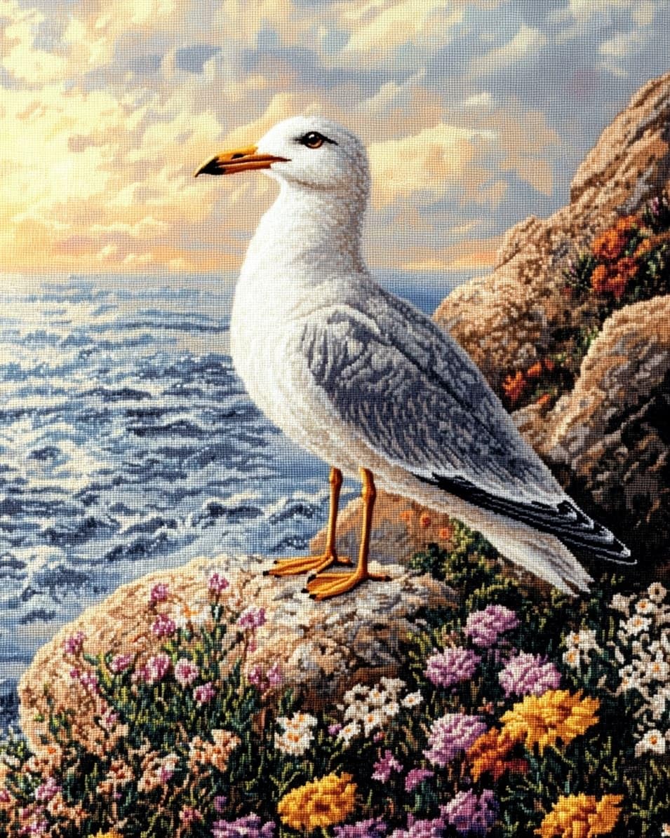 WallustrioaW Embroidery Kit for Beginners,Animals Seagulls,Cross Stitch Kit with Pattern and Instructions,11CT Hand Crafts Embroidery for Adults,40x50cm