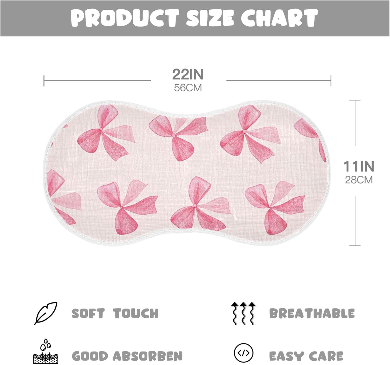 Pink Bow Baby Burp Cloths for Newborn Boys and Girls 4 Pack, Soft & Absorbent Cotton Baby Burp Cloth, Baby Washcloths, Newborn Towel, Burp Rags