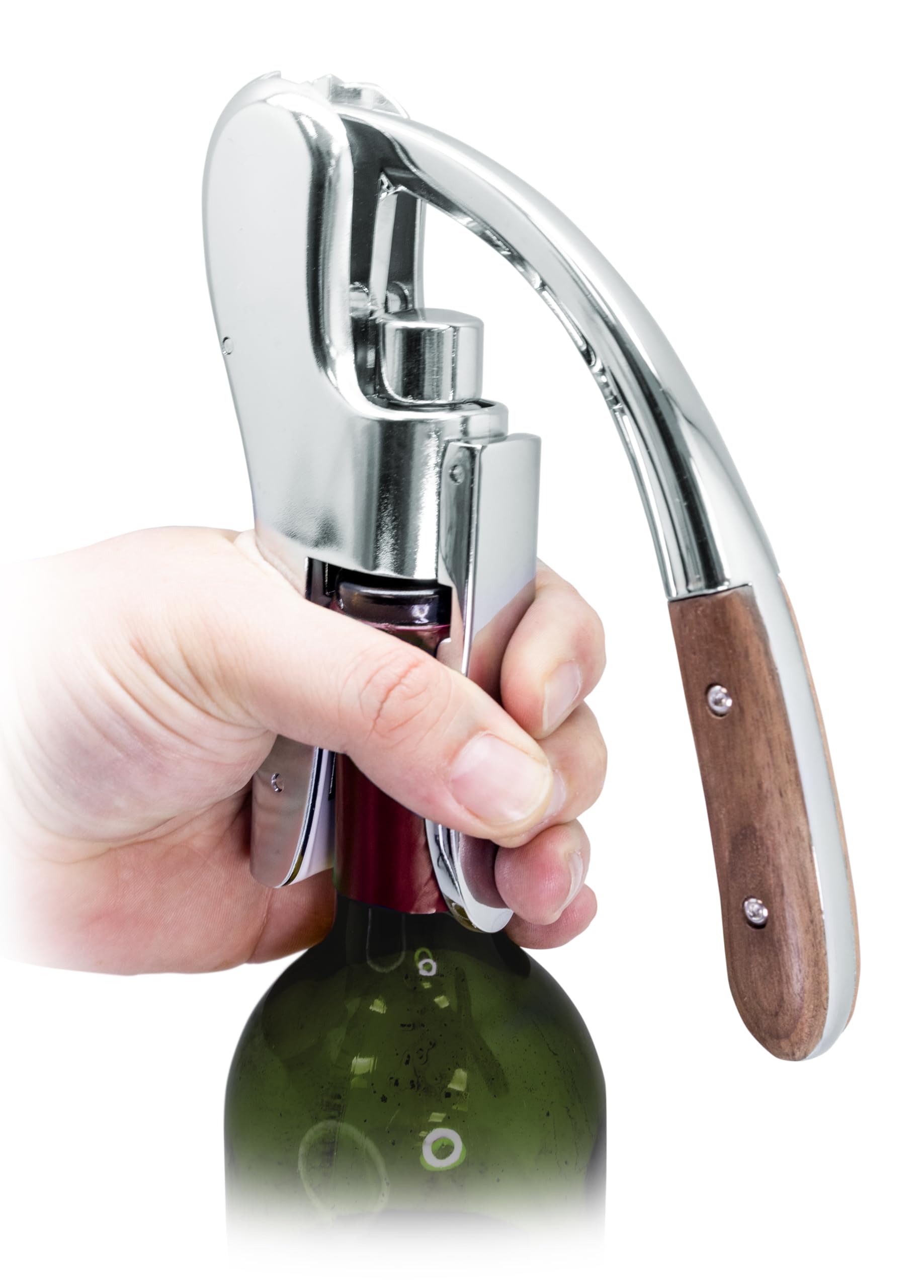 VB VIN Bouquet FID 1535 Chrome Lever Corkscrew with Wooden Handle, Professional Mechanism, Gift Box
