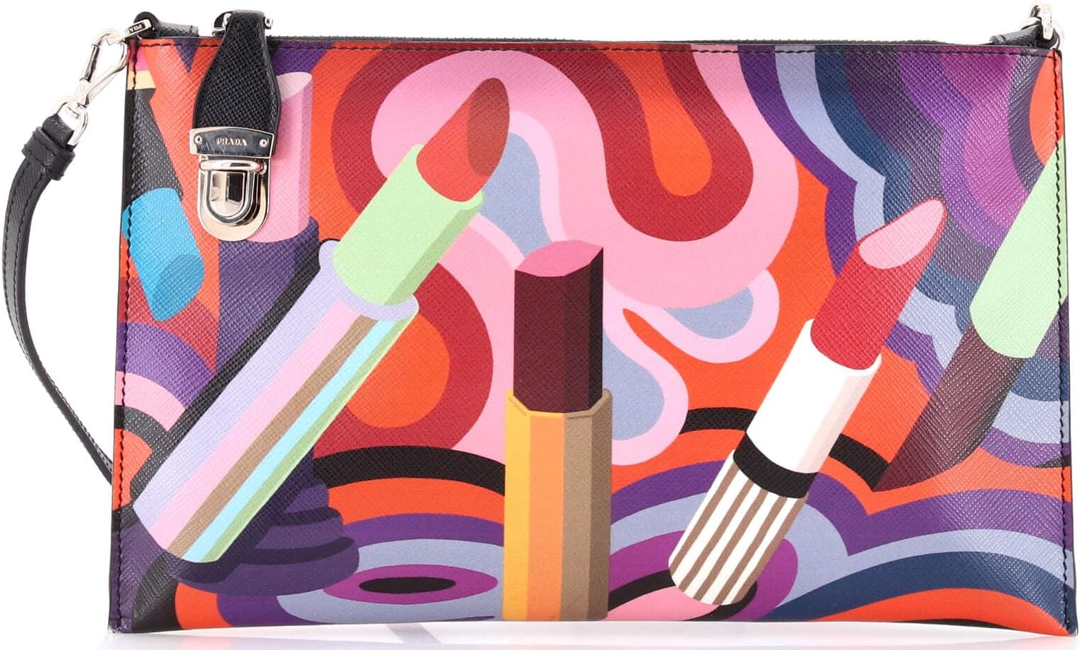 Pre-Loved Push Lock Zip Pochette Printed Saffiano, Print