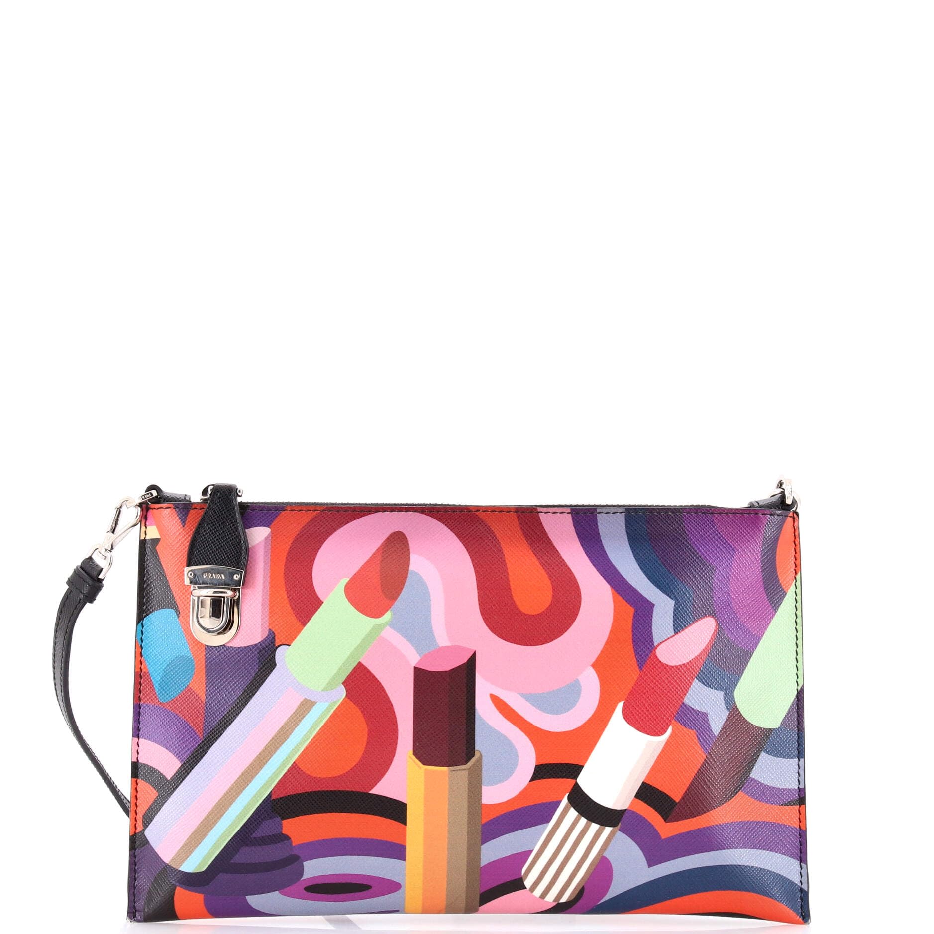 Pre-Loved Push Lock Zip Pochette Printed Saffiano, Print