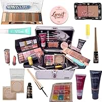 Maleta de Maquiagem Profissional Jasmyne Luisance Macrilan Rubys 129 Sombra Base Pincel Iluminador Lápis Pó Blush Primer Máscara Cílios Batom Lip Balm Demaquilante Delineador Esfumar Kabuki Completa