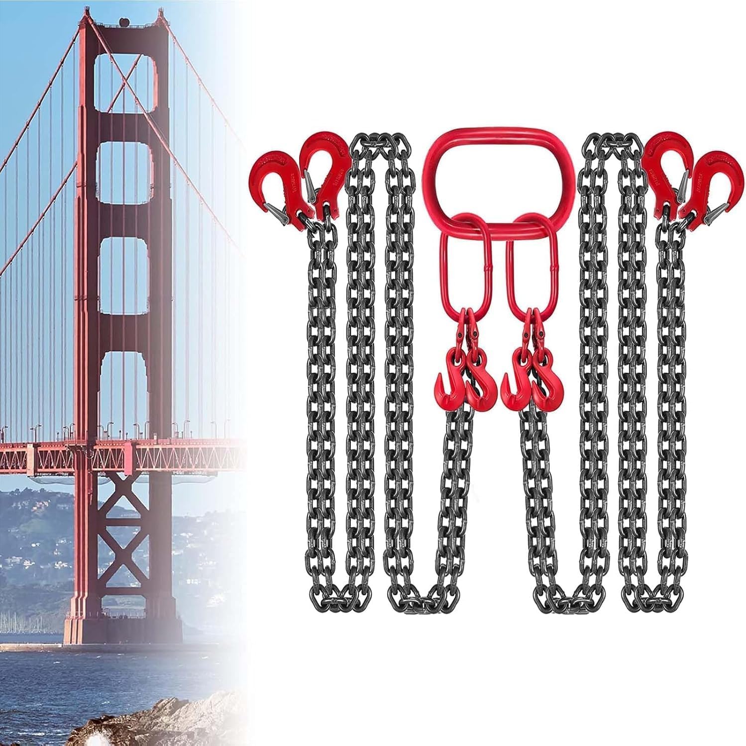 WJFTODAY Heavy-Duty Portable Lifting Chain Sling for Forklift Use, Durable & Reliable for Mobile Loads, Ideal for Construction, Warehouse, and Industrial Applications