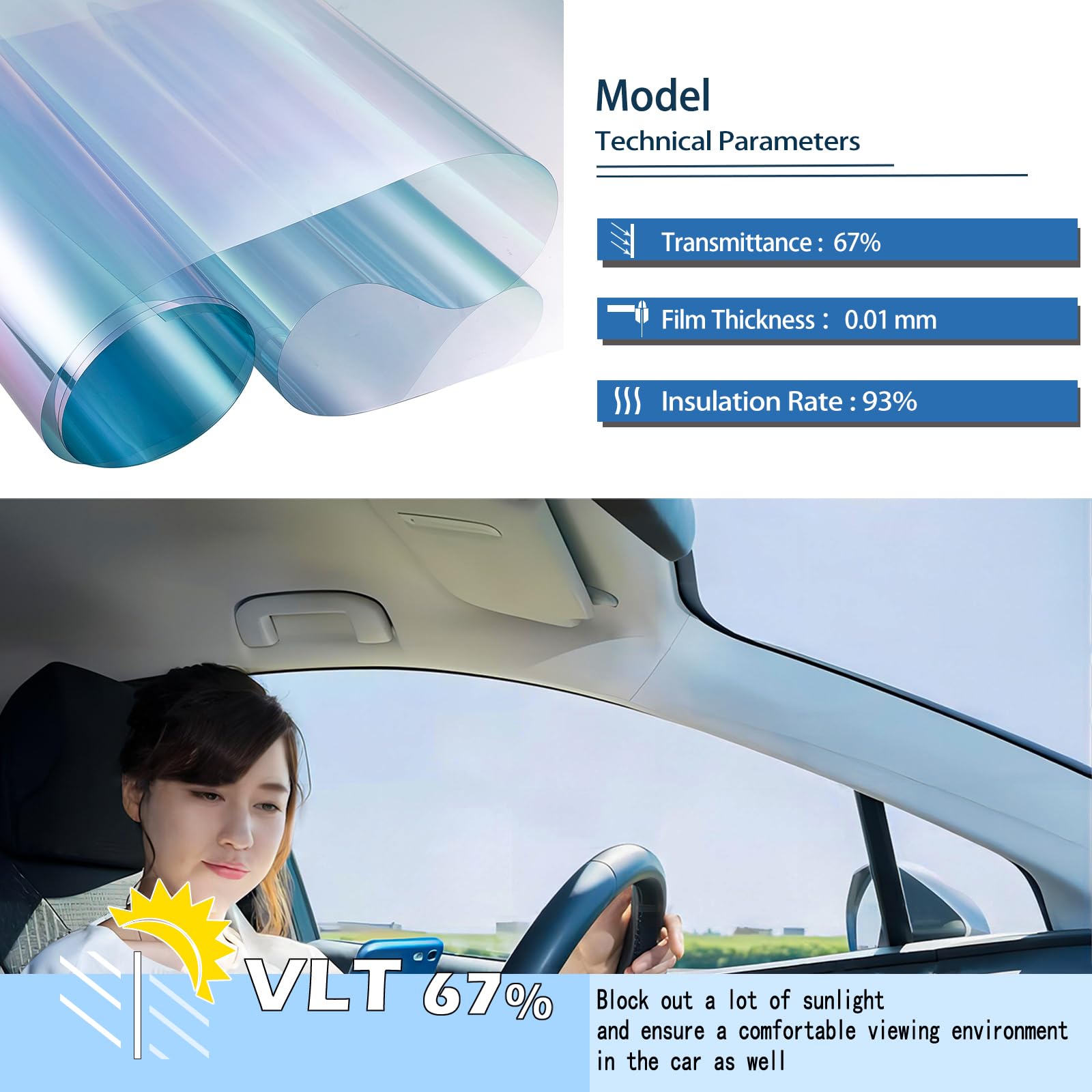 XhuangTech Chameleon Deep Blue Car Front Window Tint Solar Film