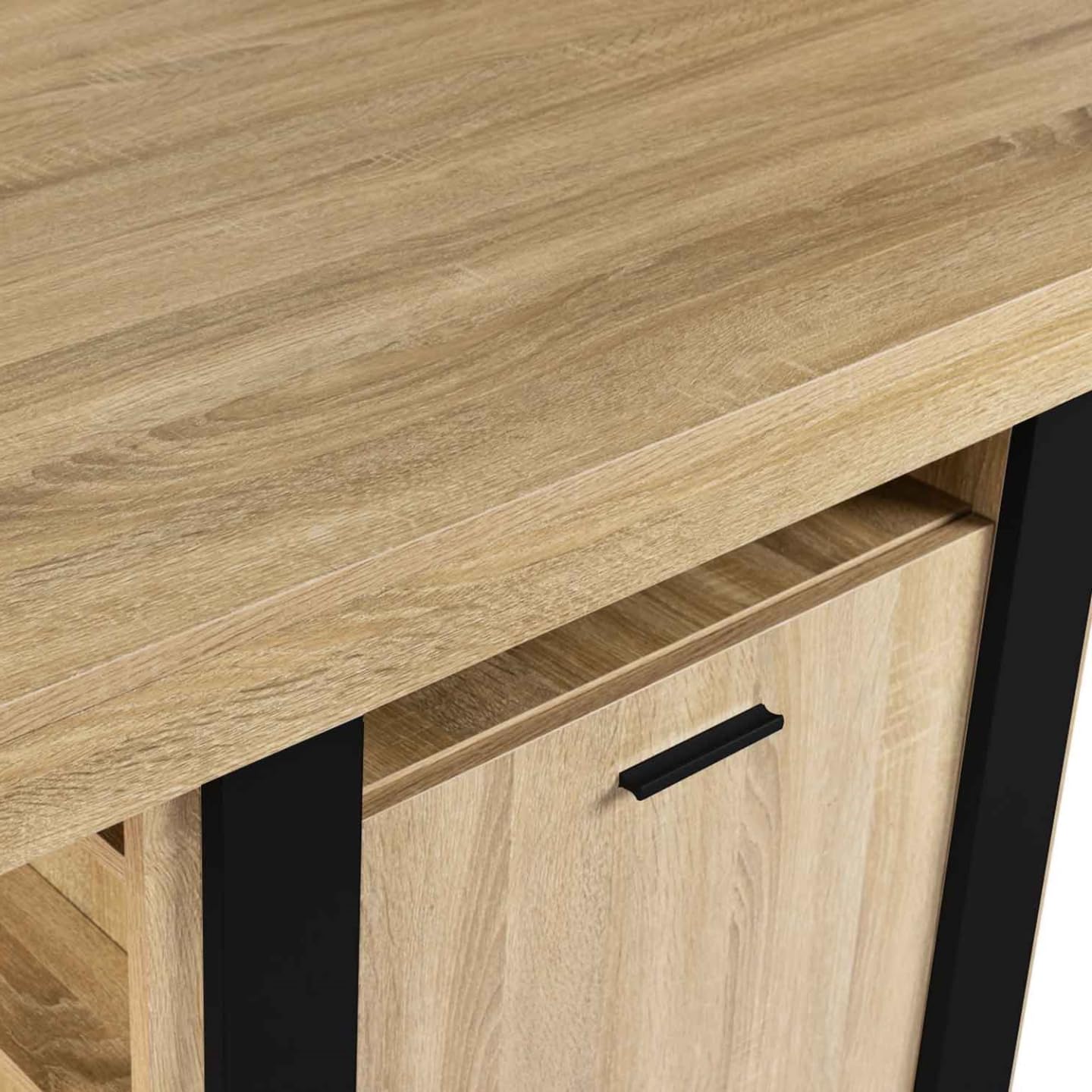IDMarket - Ilot central PHOENIX 110 cm bois et noir avec rangements