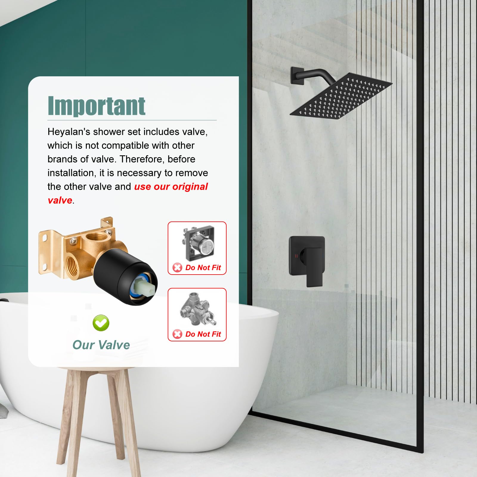 Set di soffione e maniglia per doccia, set di rubinetto doccia quadrato per bagno, sistema doccia a pioggia e set di rubinetto per vasca da bagno, kit di finitura doccia quadrato da 6 pollici, sist