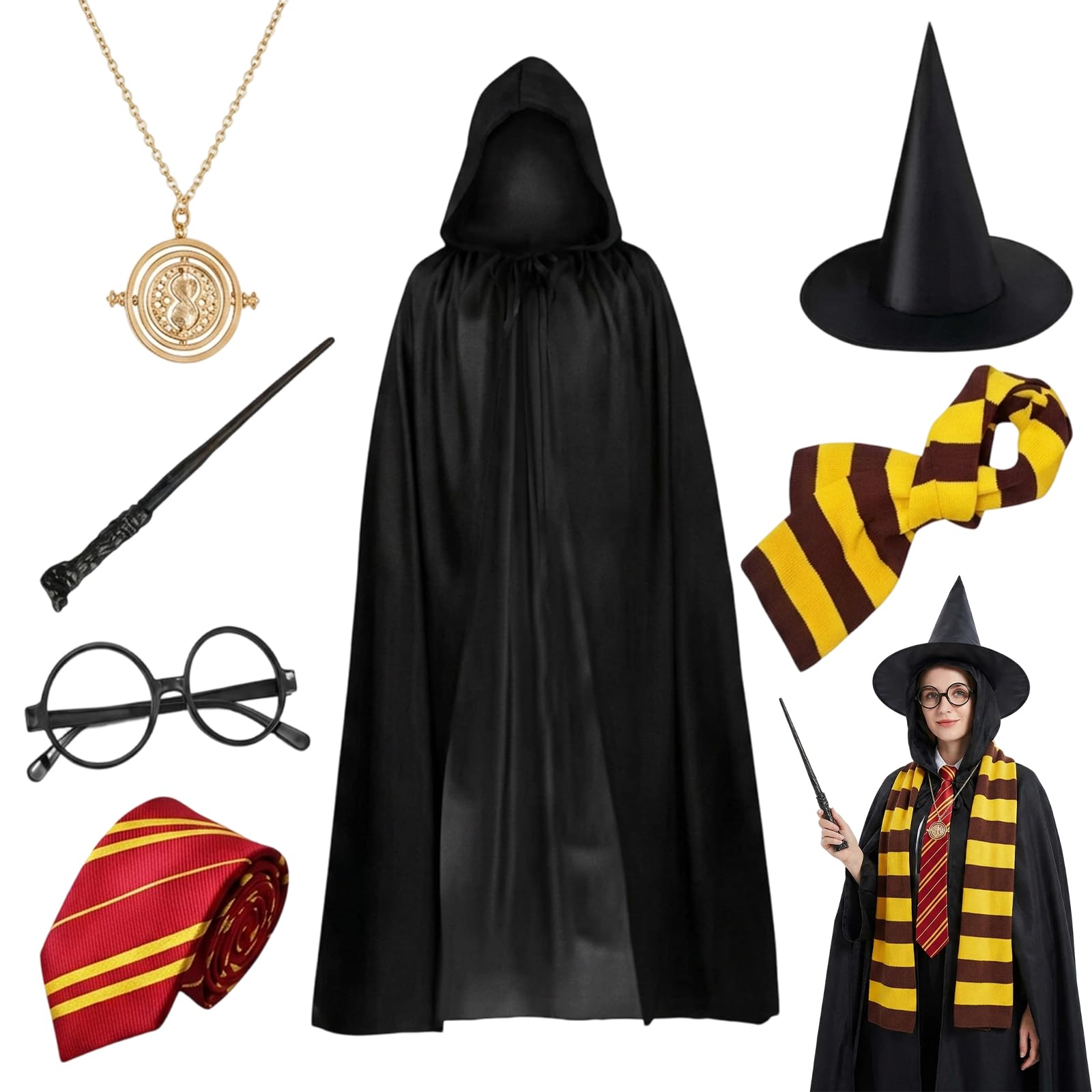 CYCFMYYLY 7-Piece Wizard Costume Accessories Set, Size 170 Cosplay Outfit for Halloween Fancy Dress