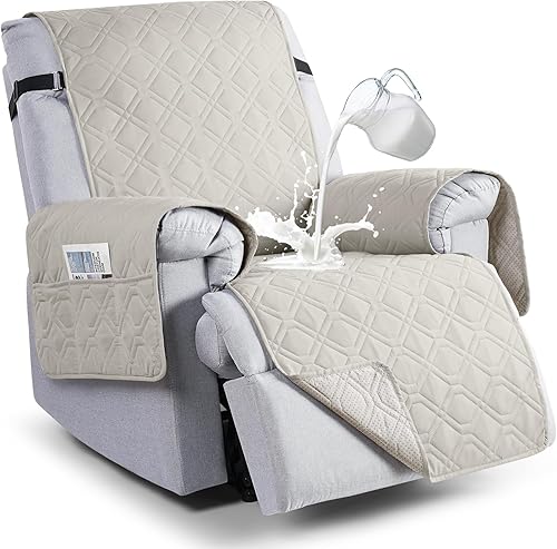 Miniatura 18 de VANSOFY Fundas 100% impermeables para sillas reclinables, funda antideslizante para sillas reclinables, protector de muebles con bolsillo, correas