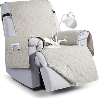 VANSOFY 100% Waterproof Recliner Chair Covers, Recliner Cover Non-Slip Dog Chair Cover Furniture Protector Washable Slipcover with Pocket, Elastic Straps for Pets, Dogs(Beige, 23.6")