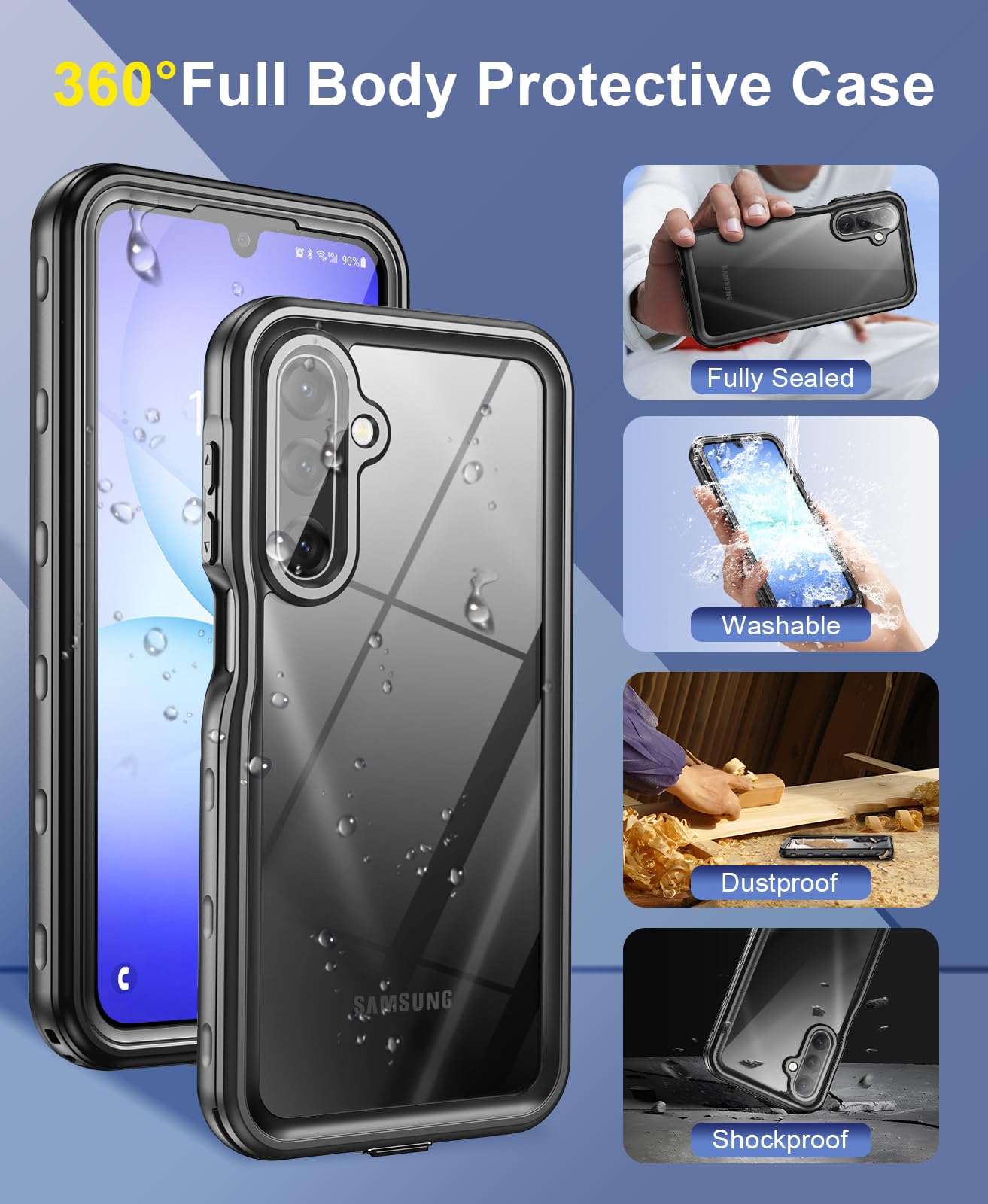 Beeasy Cover per Samsung Galaxy A17 IP68 Impermeabile, 360 Antiurto Resistente Rugged Custodia con Fotocamera/Schermo Protezione, Integrale Indistruttibile Antipolvere Subacquea Acqua Case, 6.7", Nero