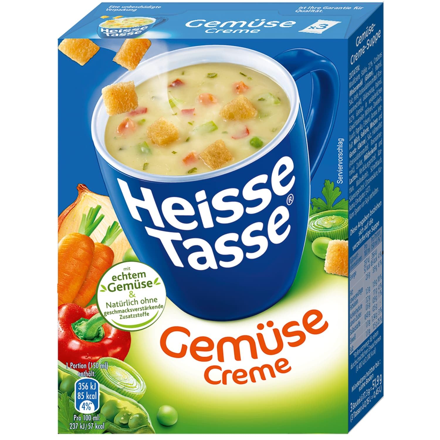Heisse Tasse Gemüse-Creme Suppe mit Knusper-Croûtons 12er Pack (12 x 450 ml), In nur 2 Minuten fertig – Der perfekte Suppen - Snack zum Entspannen