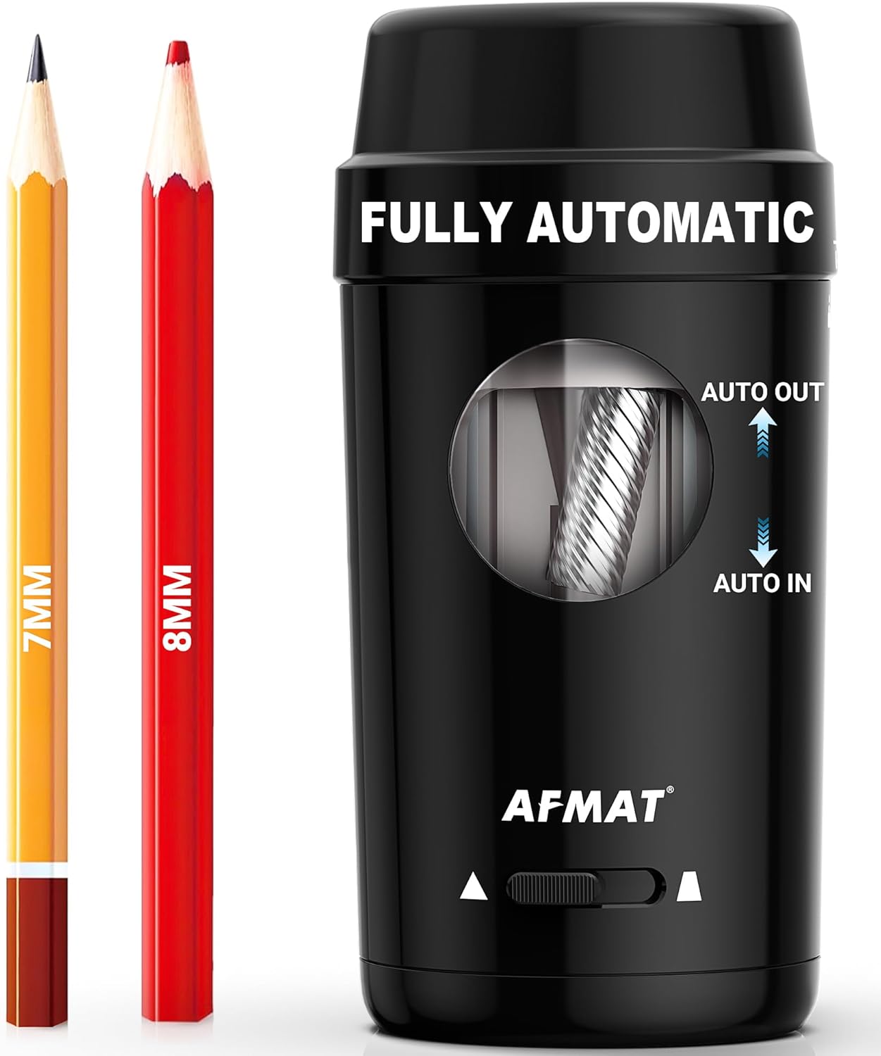 AFMAT Electric Pencil Sharpener, Auto in & Out, Fully Automatic Pencil Sharpener for Colored Pencils, Rechargeable Hands-Free Sharpeners for φ7-8mm Pencils, Good for Classroom/Home PSX8(Black)
