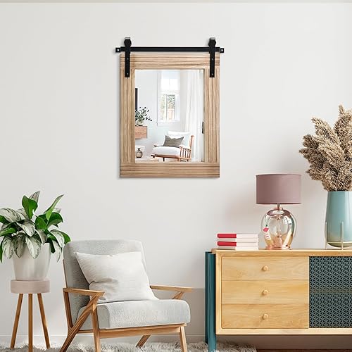 Miniatura 6 de AAZZKANG Espejos rústicos para pared, espejo rectangular grande para puerta de granero con marco de madera para baño, dormitorio, sala de estar,