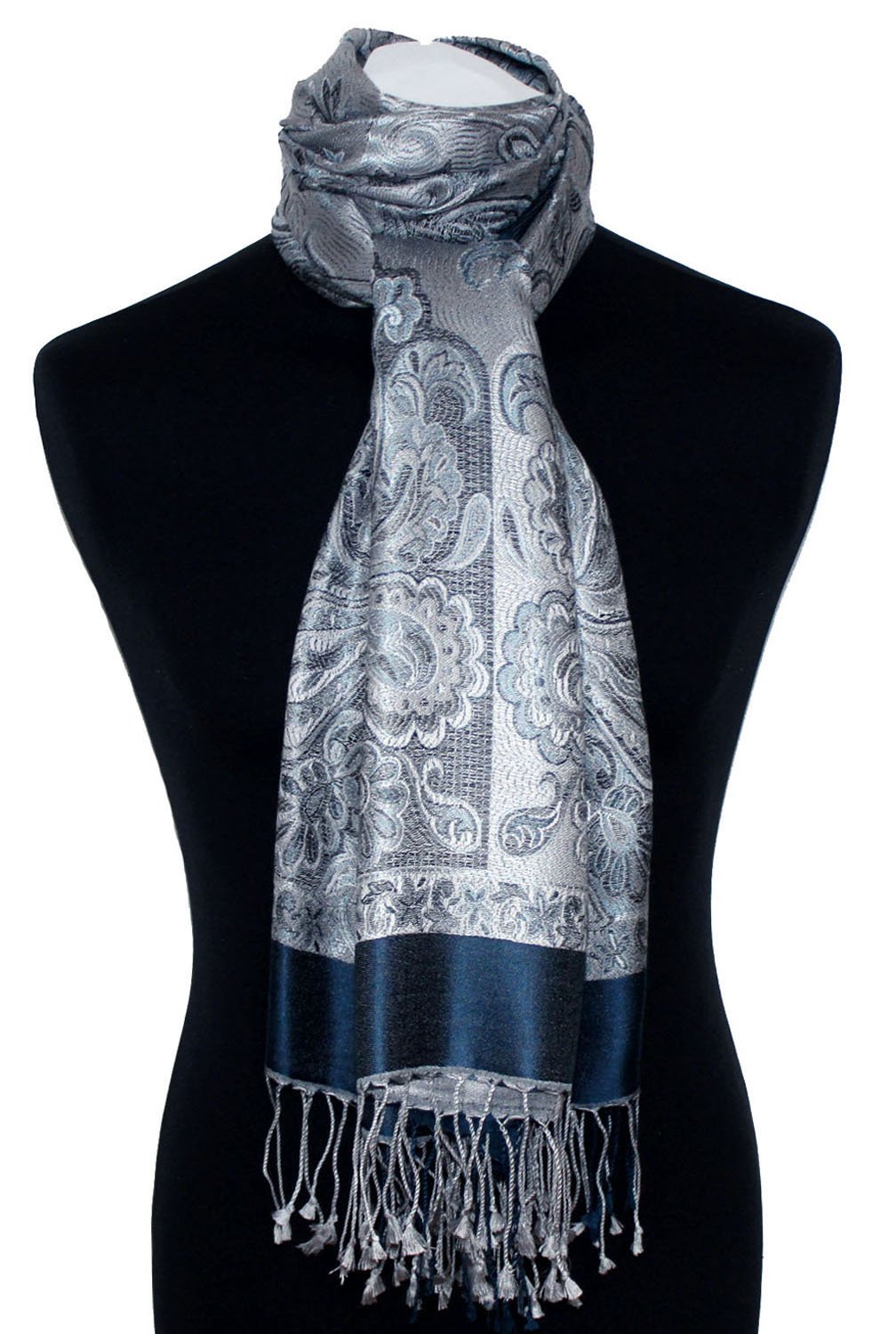Lorenzo Cana Écharpe pashmina pour femme - Jacquard tissé - 100 % soie - 70 x 190 cm - Motif cachemire