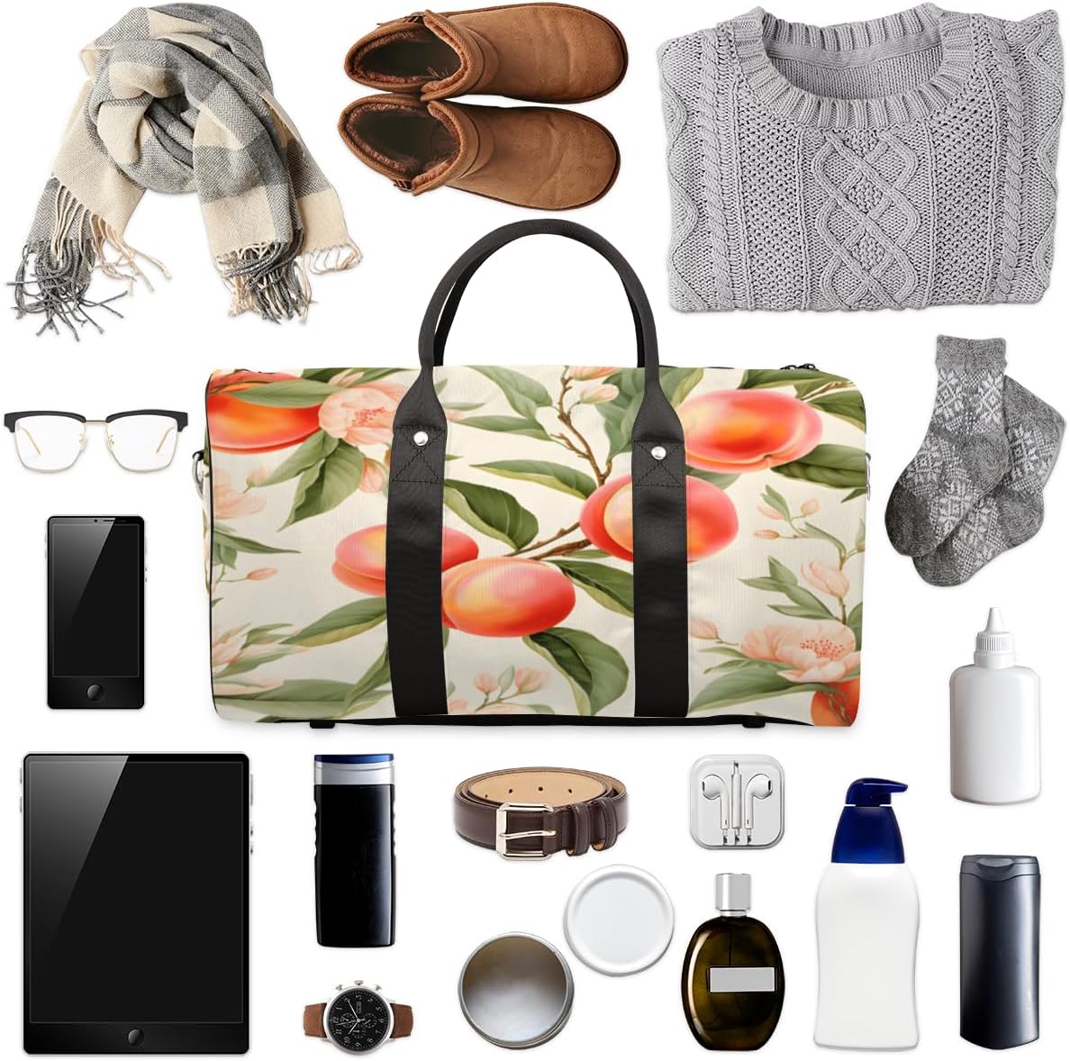 Delicious Watercolour Peaches Travel Duffel Bag for Women Men Large Capacity Overnight Weekender Bags for Lightweight Waterproof Sport Gym Bag for Workout Yoga Swim