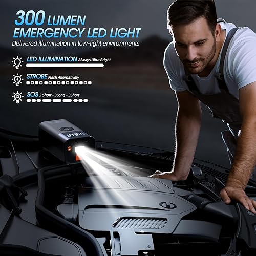 Miniatura 4 de Arrancador con compresor de aire, batería portátil LERTIN 2500A 150PSI para coche, caja de salto de 12 V con carga rápida USB, para motor diésel de