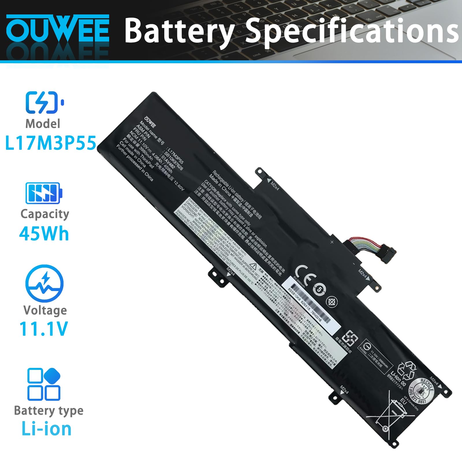 Amazon.com: OUWEE L17M3P55 Laptop Battery Compatible with Lenovo