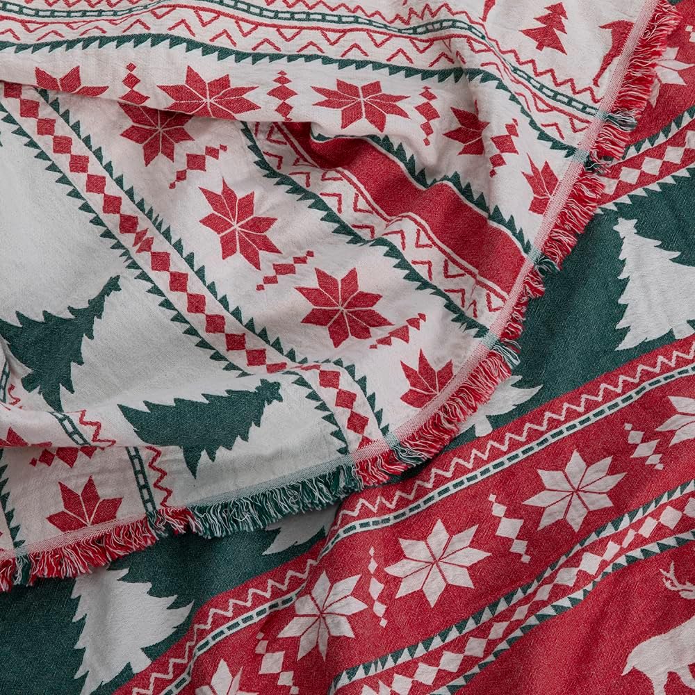 Christmas Throw Blanket & Pillow Cover Set – Cozy Cotton Holiday Décor, Reversible Festive Bedding & Sofa, Machine Washable Seasonal Home Decoration, Gift-Ready Packaging