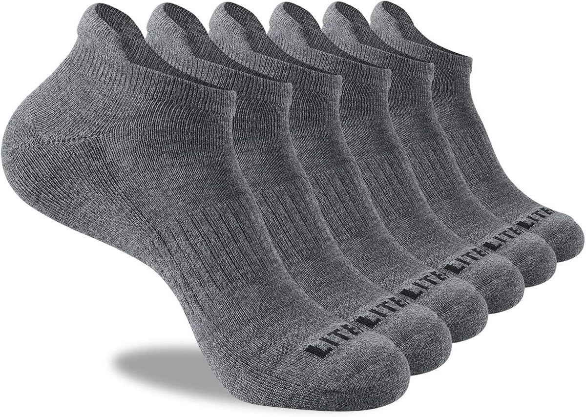 LITERRA Mens Ankle Socks 6 Pack Low Cut Athletic Running Cushioned Tab Socks : Sports & Outdoors