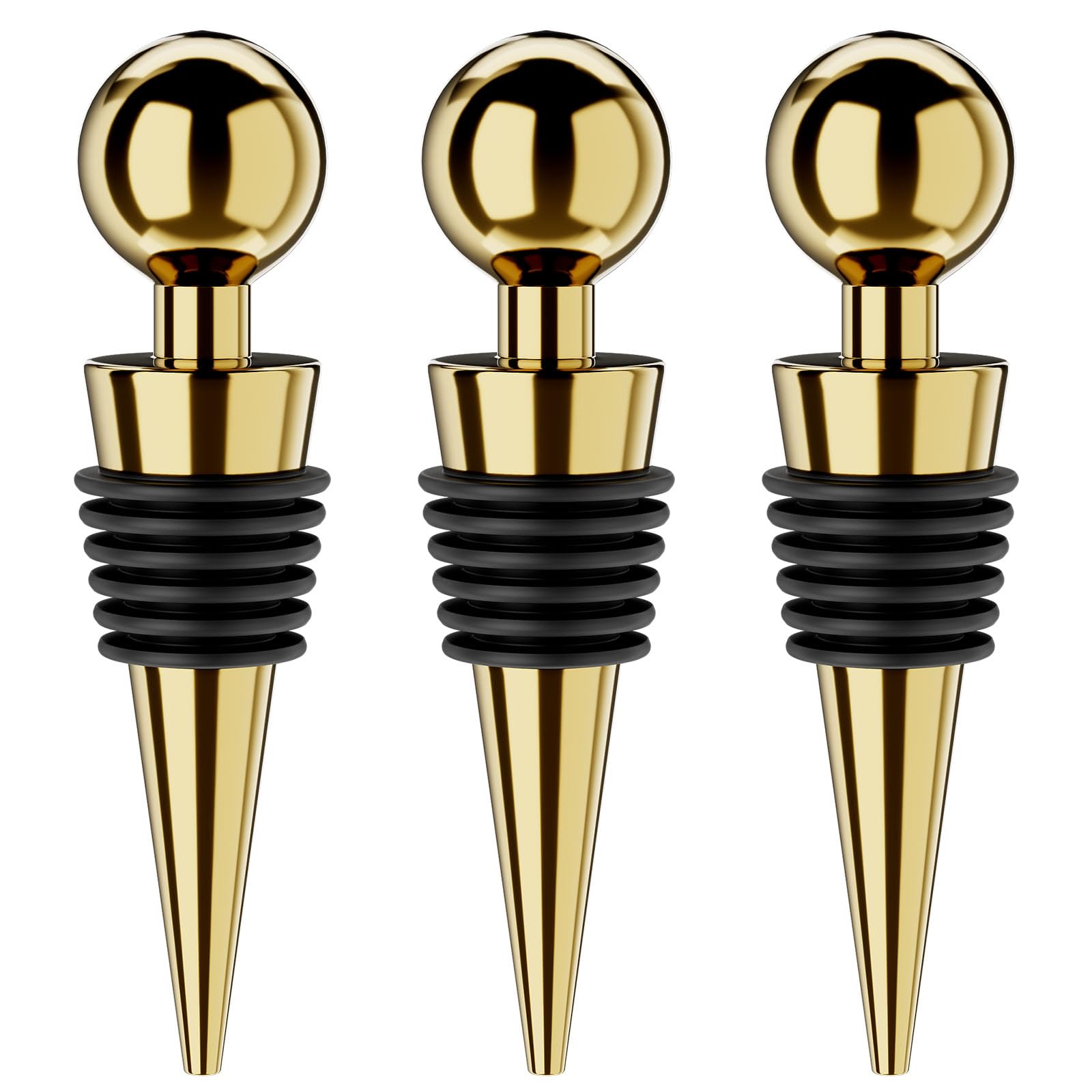 Wine Stoppers for Wine Bottles 3Pcs Vacuum Wine Bottle Stopper with Silicone Reusable Wine Corks, Leak proof Keep Fresh Suitable for Standard (Gold, 3 Pack)