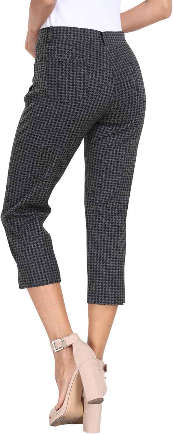 MoFiz Women's Capri Pants Summer Pull-On Stretch Straight Leg Golf Yoga & Business Casual Dressy Cropped Pants with Pockets - Image 2