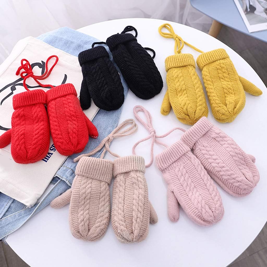 Scarf,Winter Beanie Hat Long Scarf Gloves with String Set for Kids Pompom Cuffed Skullcap Mittens Scarf