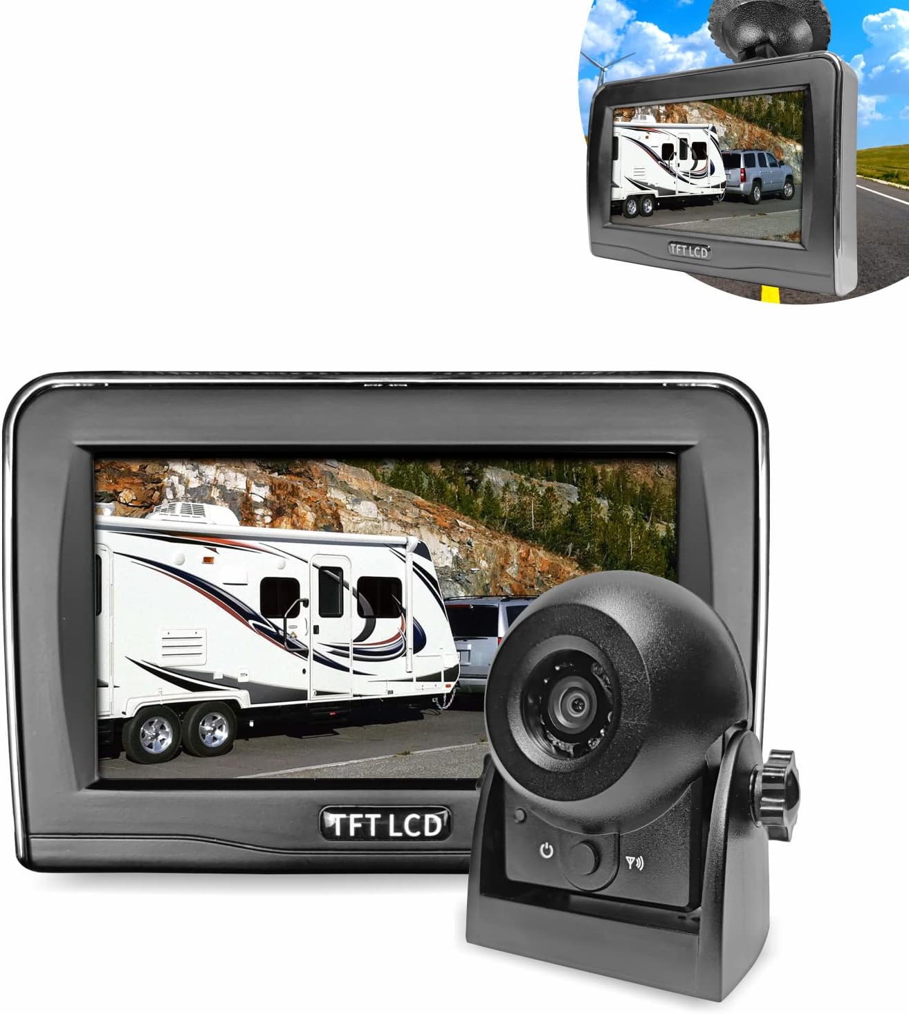 WiFi Wireless Magnetic Hitch Camera Backup Rear View with 4.3 inch LCD Monitor Display for Gooseneck Horse Trailer Boat Travel Trailer/Fifth Wheels/RV/Camper Car Battery Powered Portable Kit