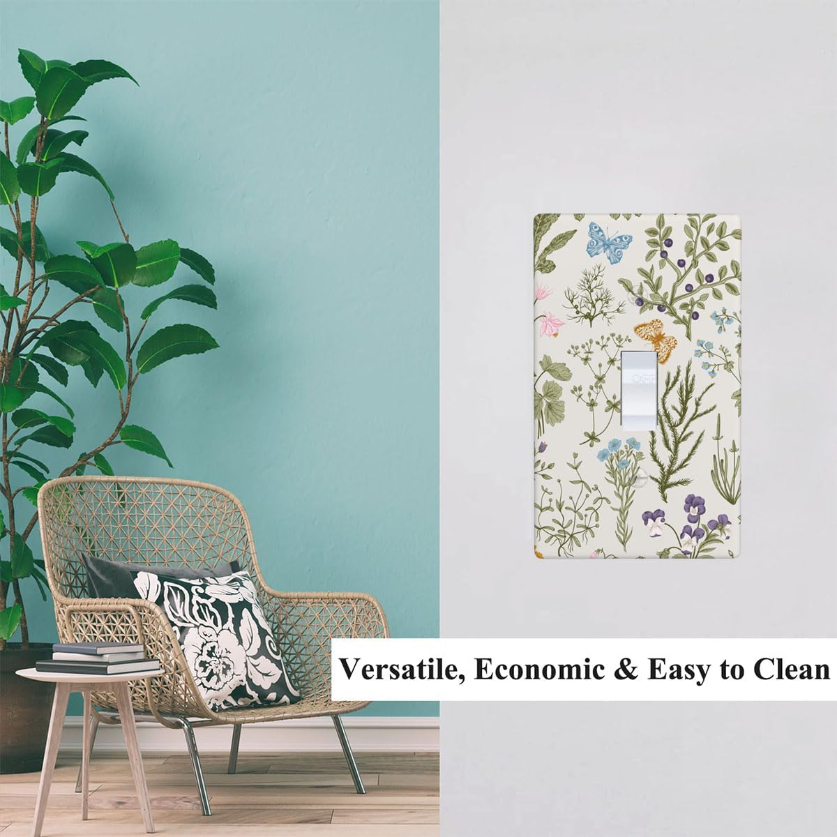 Vintage Floral 1-Gang Single Toggle Wall Plate, Retro Wild Botanical Flowers Light Switch Cover Plates 4.5"x 2.76" for Bedroom Bathroom Home Decor