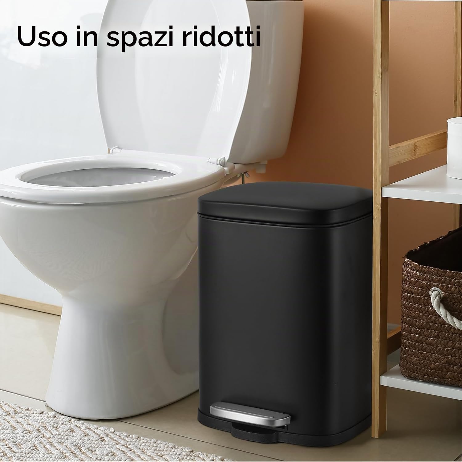 LIFERUN Set Pattumiera Cucina 50l + 5l, Set di Cestino a Pedale in Acciaio, con Chiusura Silenziosa, Secchio Interno, isolare gli odori, Grande Pattumiera, per Ufficio, Casa, Camera, Nero