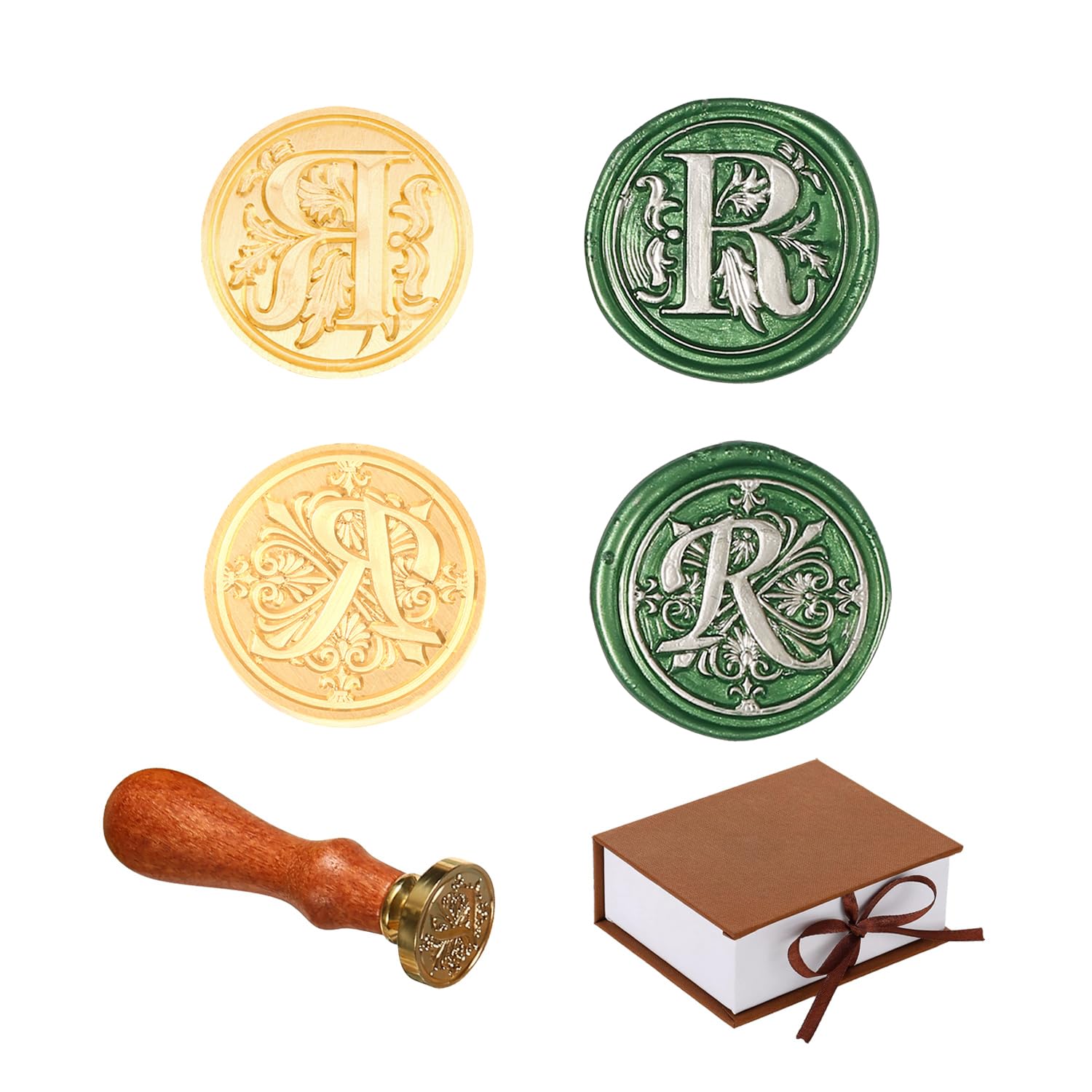 Comealltime Pack of 2 Retro Alphabet Sealing Wax Stamps, A~Z Initials Wax Stamp with Wooden Handle, Vintage 26 Letters 25 mm Removable Brass Head for Invitations Cards Gift Wrapping Decor (Letter R)